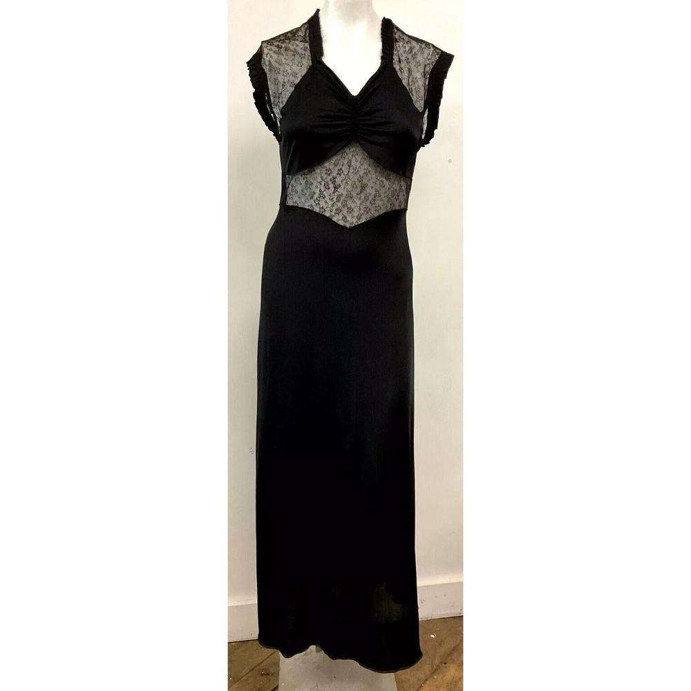 Vtg Luxite by Holeproof Long Nightgown‎ S Black Lace Ruffle Chemise Whimsigoth